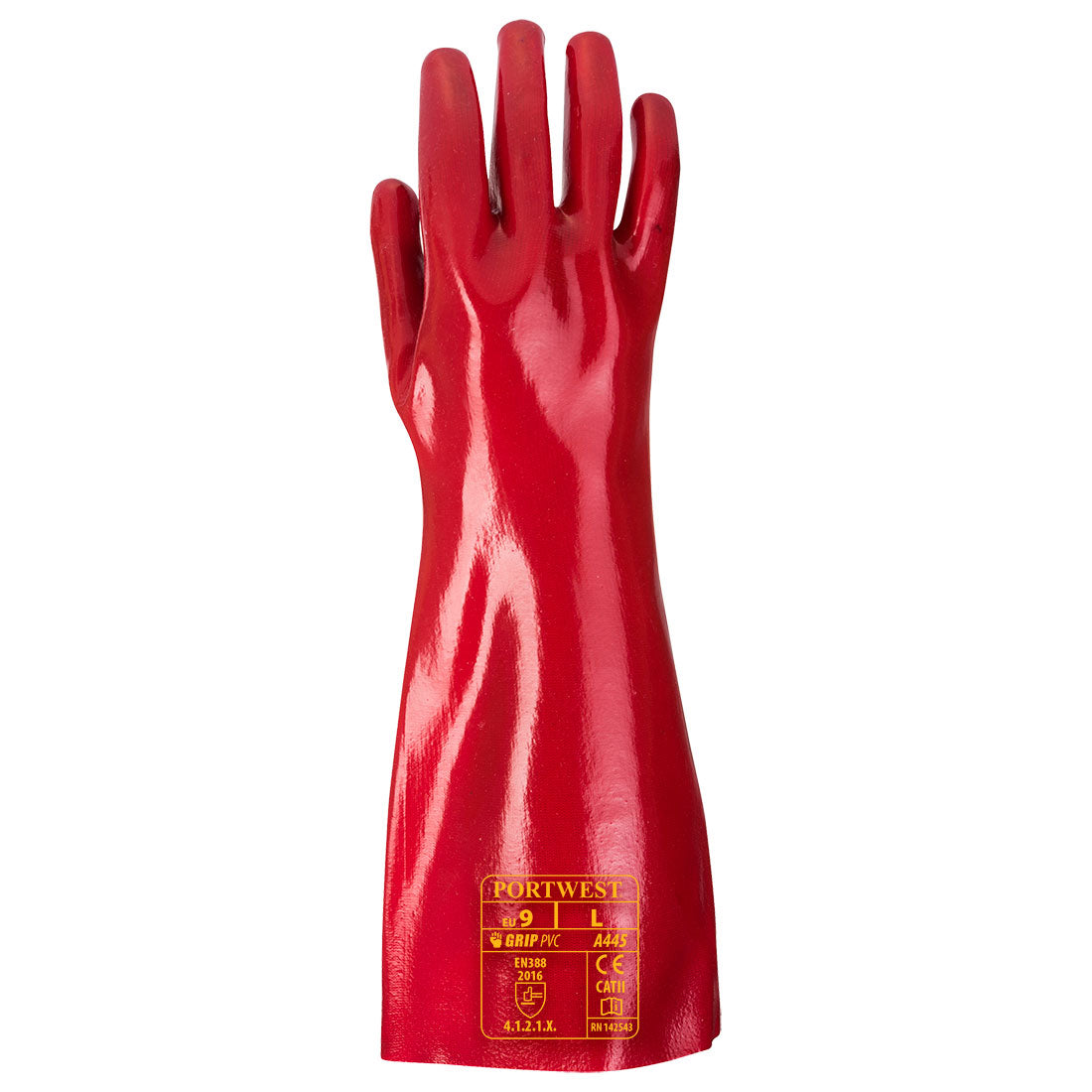 PVC Gauntlet 45cm Red - A445 Back
