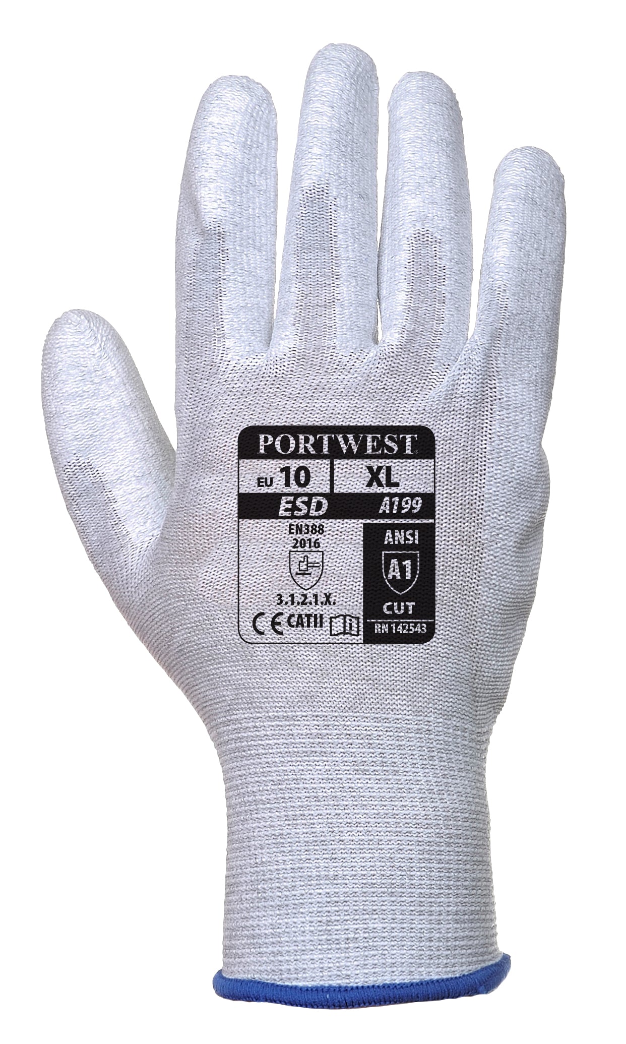 Antistatic PU Palm Glove Grey - A199 Back