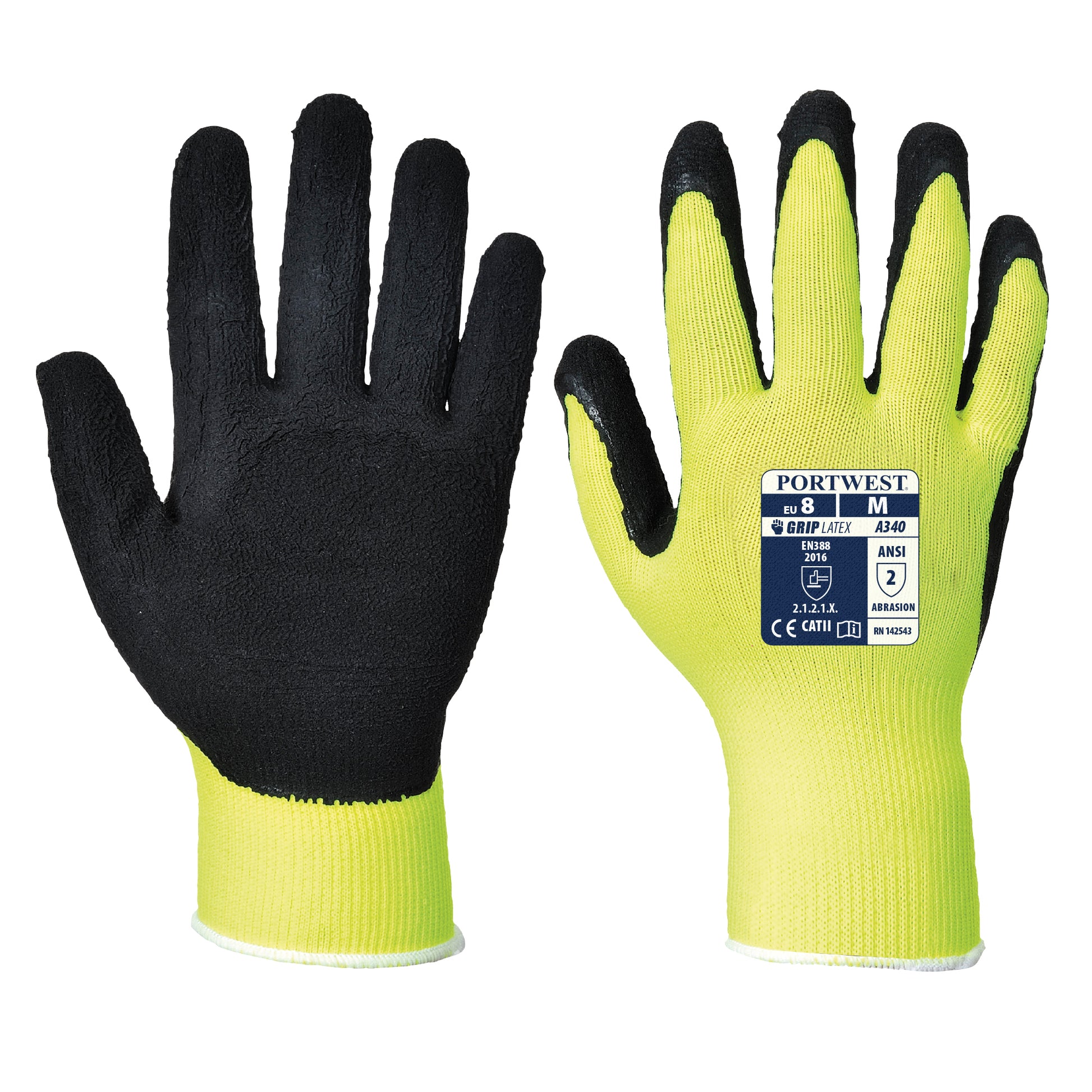 Hi-Vis Grip Glove Yellow/Black -A340 Palm & Back