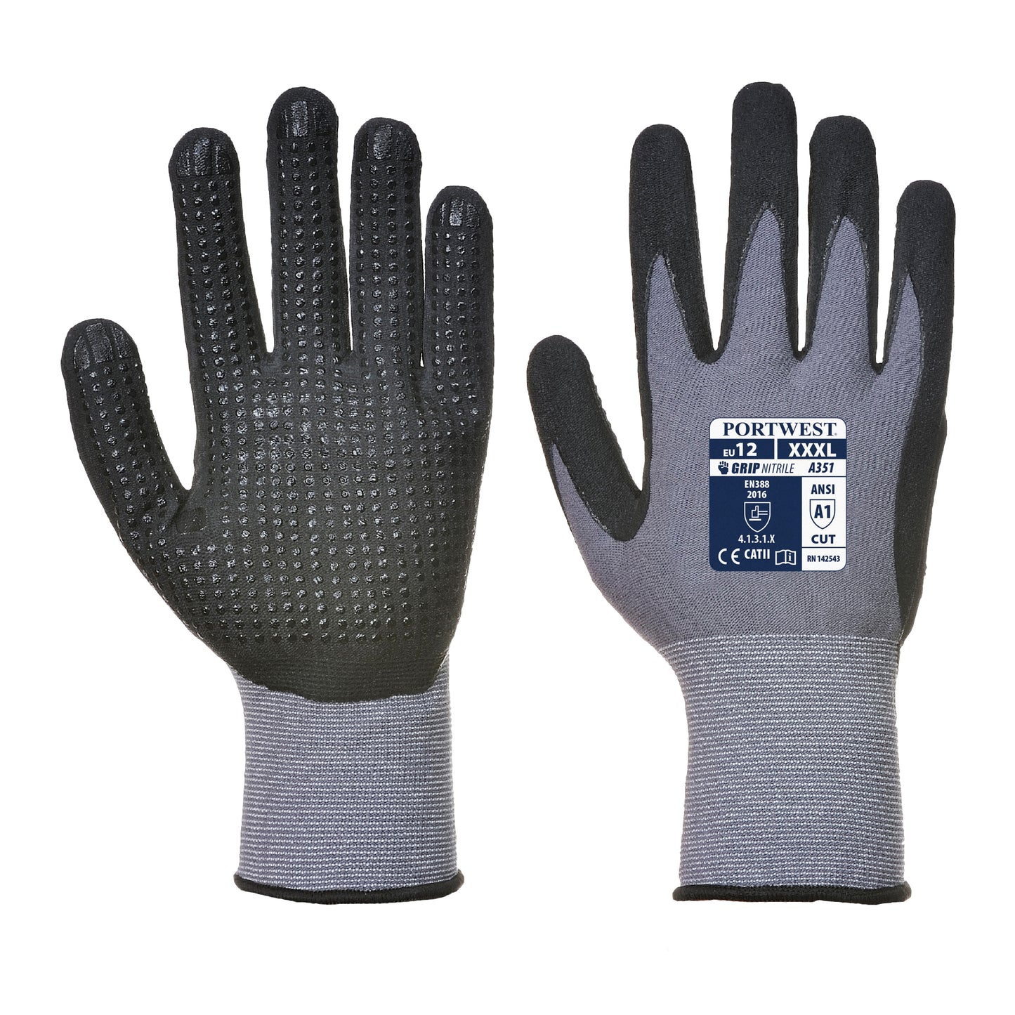 Dermiflex Plus Glove Grey/Black - A351 Palm & Black