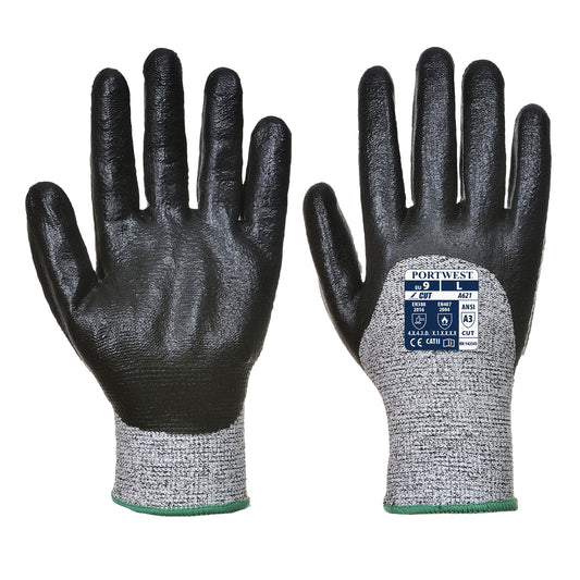 Cut Nitrile Foam Glove Grey/Black - A621 Palm & Back