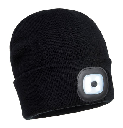 Rechargeable LED Beanie Black front- B029