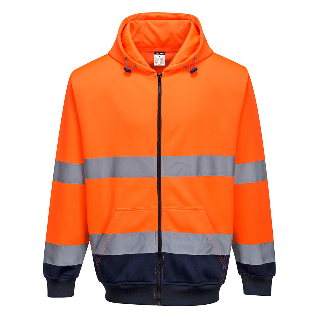 Two-Tone Zip Front Hoodie orange navy front - B317