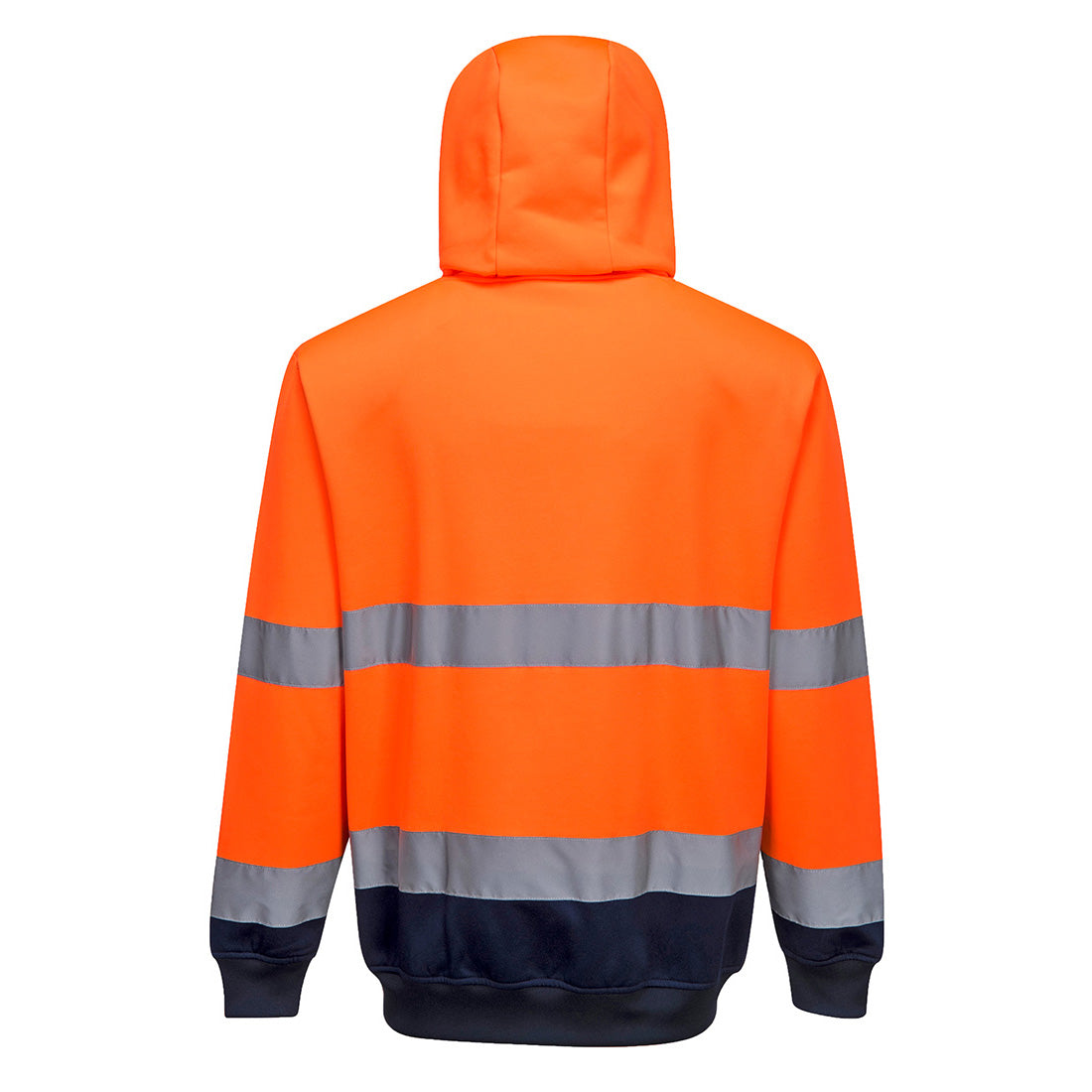 Two-Tone Zip Front Hoodie orange navy back- B317