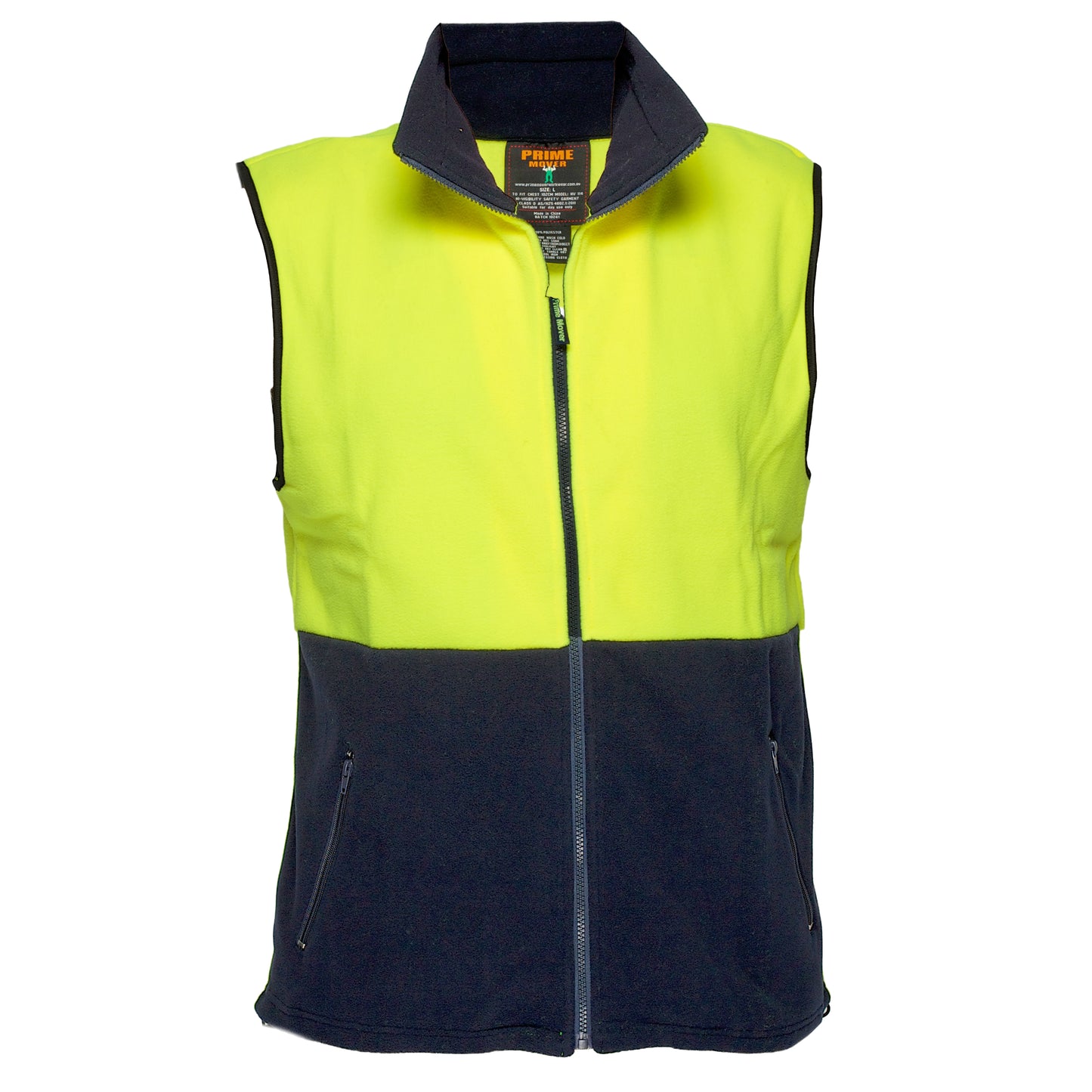 Hi-Vis Fleece Vest Class D yellow navy front- MF114