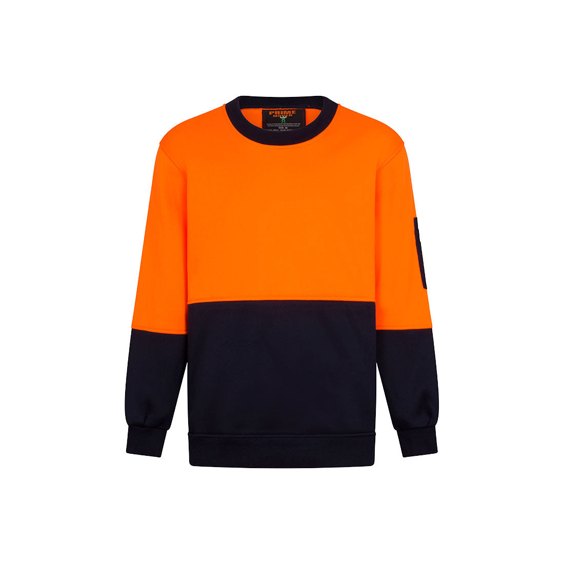 Crew Neck Brush Fleece Jumper Orange navy front- MF117