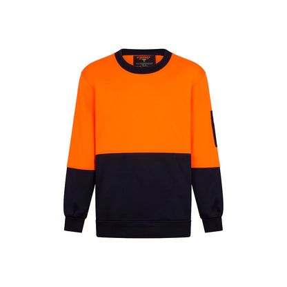 Crew Neck Brush Fleece Jumper Orange navy front- MF117