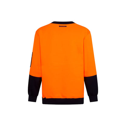 Crew Neck Brush Fleece Jumper orange navy back - MF117