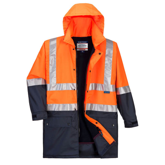 Hi-Vis Polar Fleece Lined Rain Jacket with Tape Orange - MJ208 Front