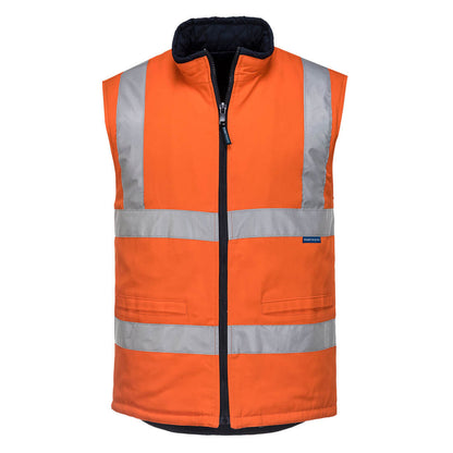 100% Cotton Reversible Vest orange front- MV278