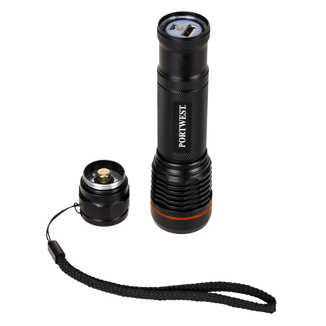 Black open USB Rechargeable Torch - PA75
