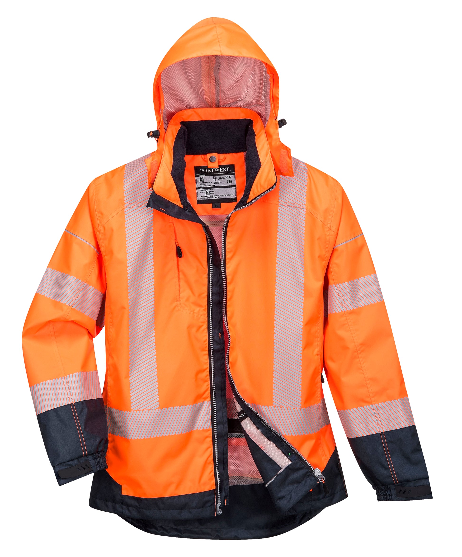 PW3 Hi-Vis Breathable Jacket Orange/Navy - T403 Front