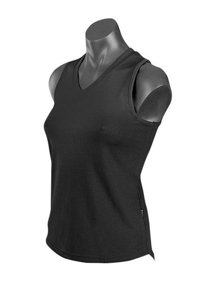 Womens Botany Singlet Black Front- 2107