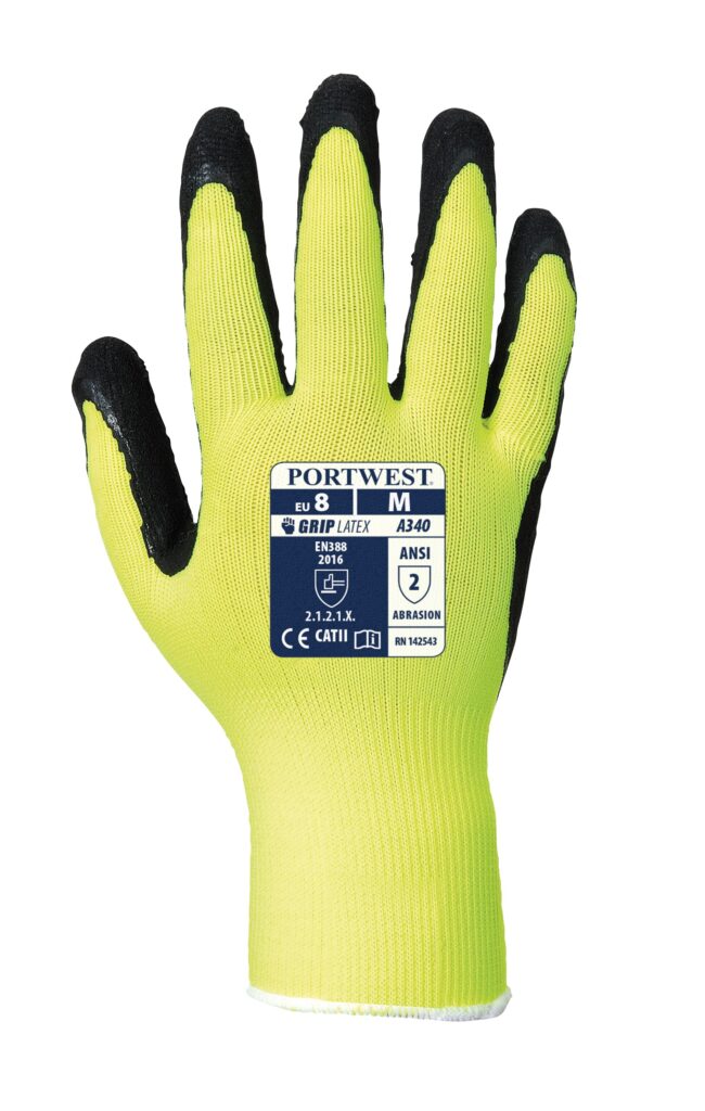 Hi-Vis Grip Glove Yellow/Black -A340 Back