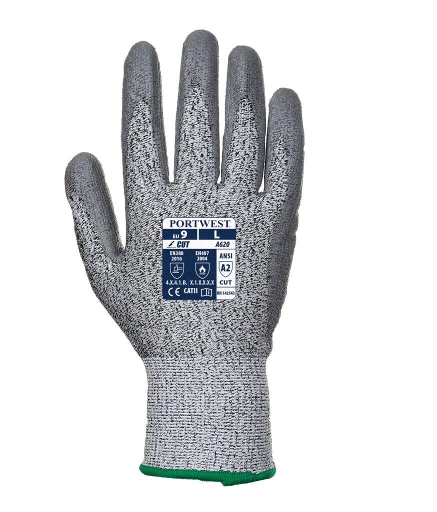 LR Cut PU Palm Glove Grey- A620 Back