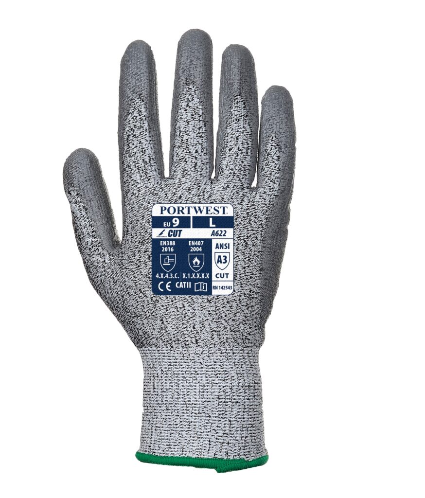 MR Cut PU Palm Glove Grey - A622 Back