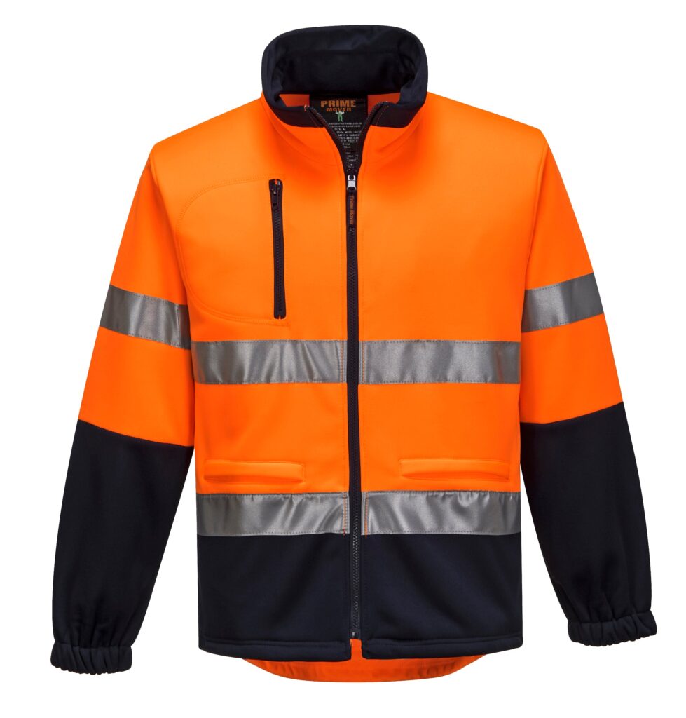 Water Repellent Brush Fleece orange navy front - MA315