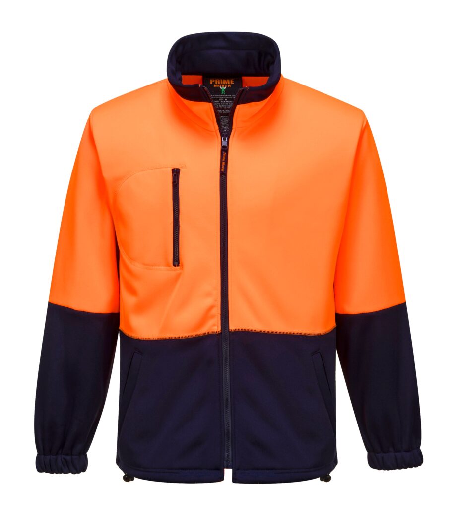 Water Repellent Brush Fleece Jacket orange navy front zip- MH315