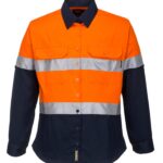 Hi-Vis Ladies Shirt L/S D/N Orange Navy Front -  ML108