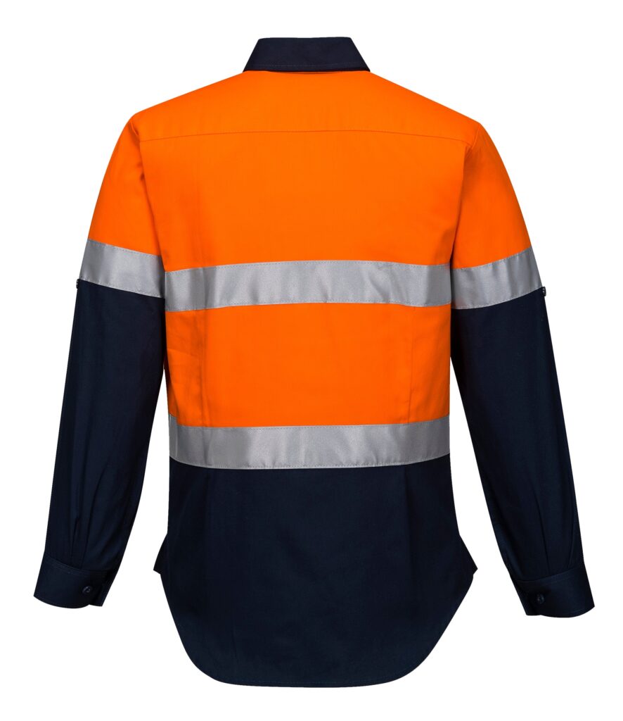 Hi-Vis Ladies Shirt L/S D/N Orange Navy Back-  ML108