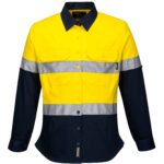 Hi-Vis Ladies Shirt L/S D/N Yellow Navy Front -  ML108