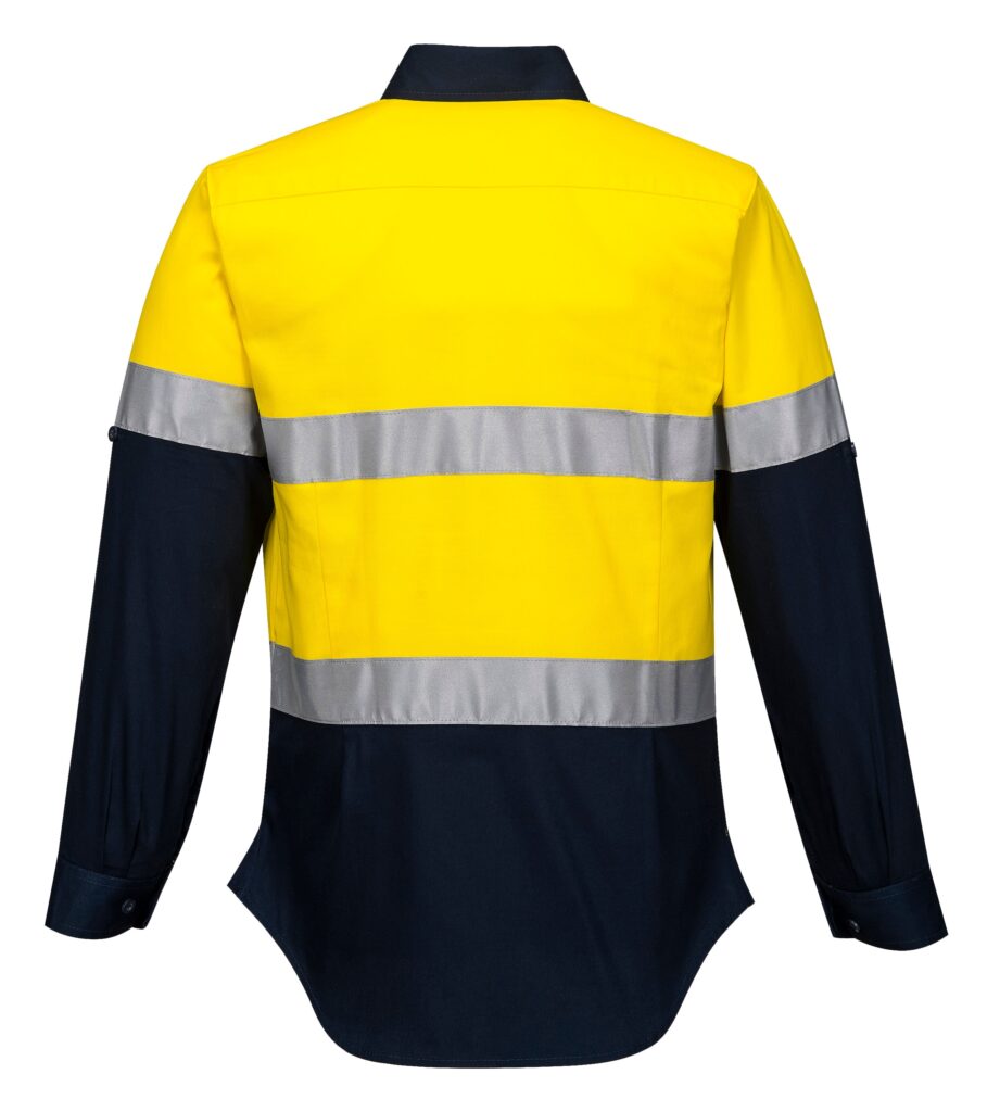 Hi-Vis Ladies Shirt L/S D/N Yellow Navy Back -  ML108