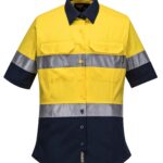 Hi-Vis Ladies Shirt S/S D/N Yellow Navy front- ML109