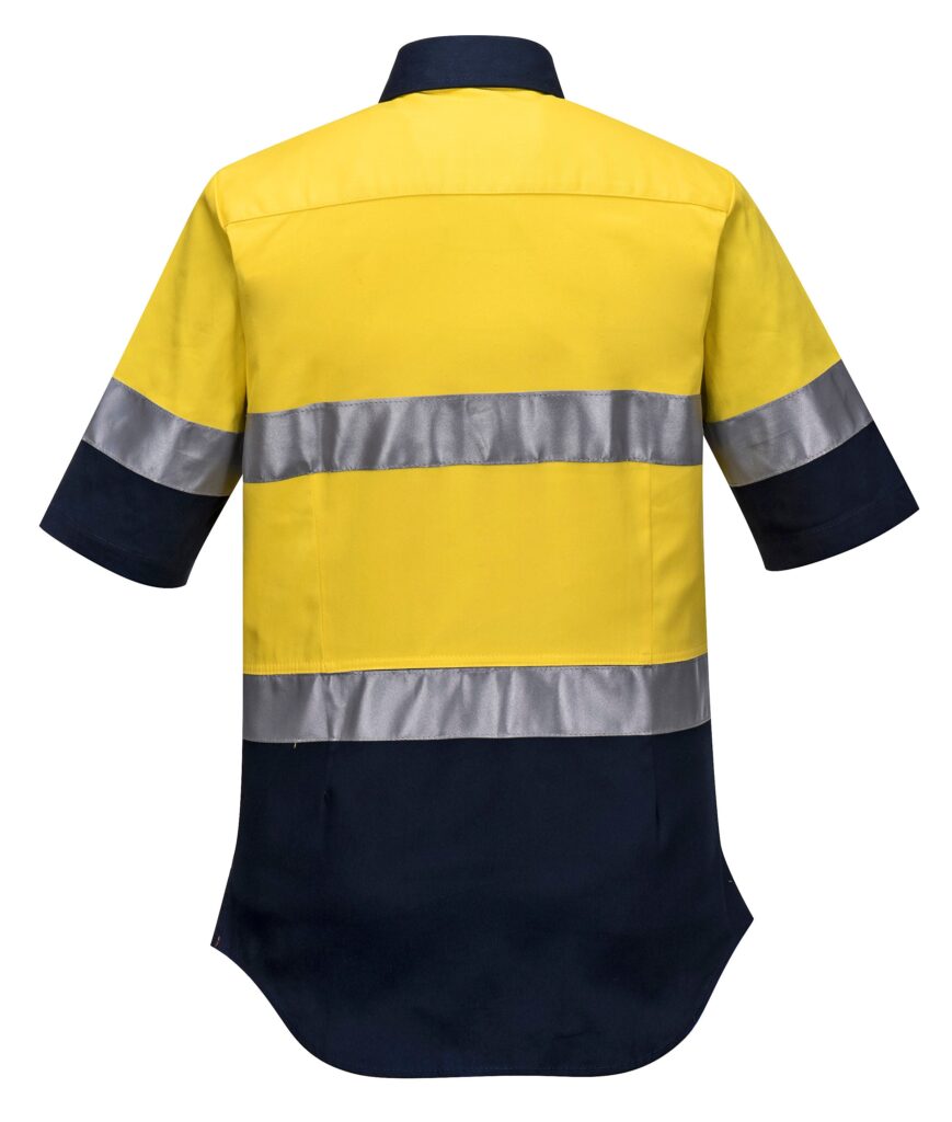 Hi-Vis Ladies Shirt S/S D/N Yellow Navy - Back - ML109