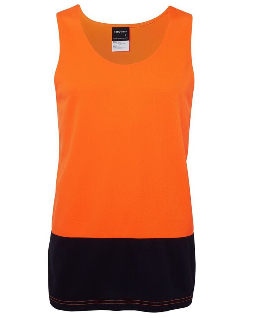 Hi Vis Traditional Singlet Orange Navy Front- 6HTS