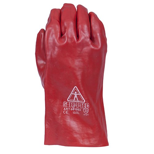 Red PVC Single Dipped Gloves, Interlock 27cm